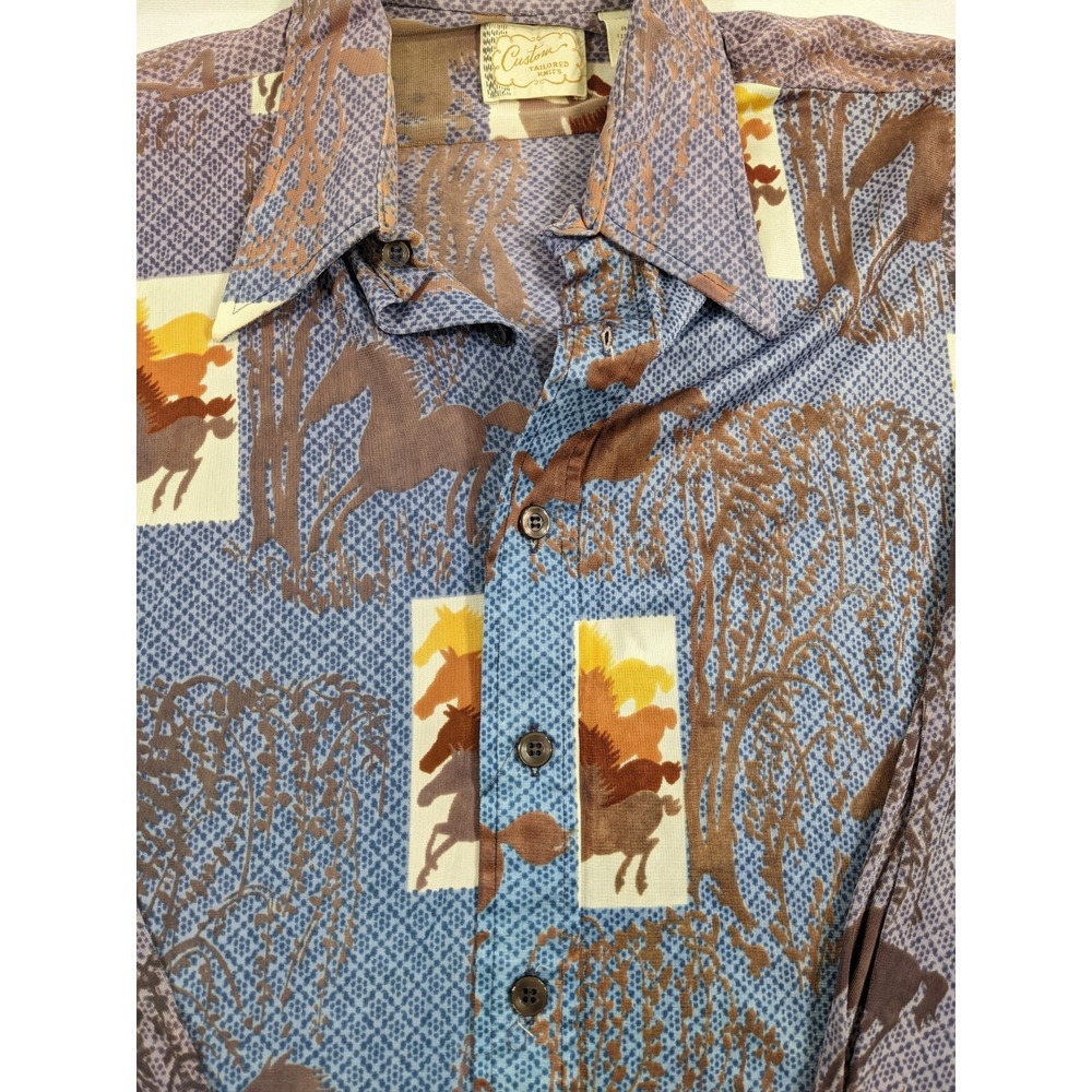 Vintage  70s Custom Tailored Knits Western horse Long Sleeve light‎ XS/S (M Tag - Picture 2 of 9
